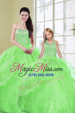 Amazing Green Sleeveless Beading and Sequins Floor Length Ball Gown Prom Dress