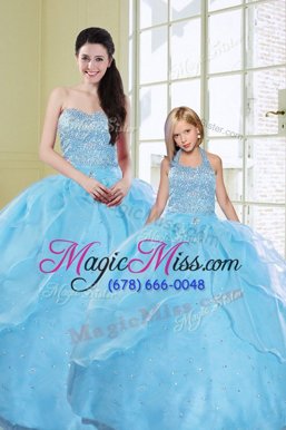 Vintage Sequins Floor Length Ball Gowns Sleeveless Baby Blue 15 Quinceanera Dress Lace Up