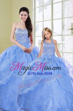 Hot Selling Light Blue Quinceanera Dresses Military Ball and Sweet 16 and Quinceanera and For with Beading Sweetheart Sleeveless Lace Up