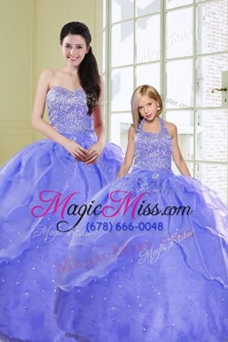 Fashionable Lavender Sweetheart Neckline Beading Quince Ball Gowns Sleeveless Lace Up