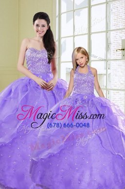 Stylish Lavender Lace Up Quince Ball Gowns Beading Sleeveless Floor Length