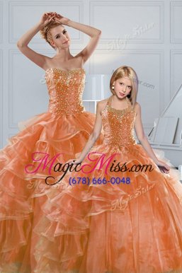 Fantastic Orange Sweet 16 Dress Organza Sleeveless Beading and Ruffled Layers