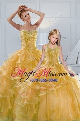 Charming Gold Sweet 16 Dresses Military Ball and Sweet 16 and Quinceanera and For with Beading and Ruffled Layers Sweetheart Sleeveless Lace Up