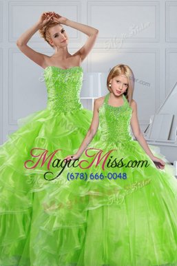 Deluxe Sleeveless Floor Length Beading and Ruffled Layers Lace Up Sweet 16 Dresses with