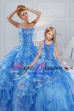 Baby Blue Ball Gowns Sweetheart Sleeveless Organza Floor Length Lace Up Beading and Ruffled Layers Quinceanera Gown