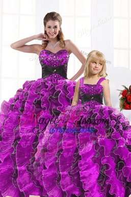 Affordable Fuchsia Sleeveless Organza Lace Up 15 Quinceanera Dress for Military Ball and Sweet 16 and Quinceanera