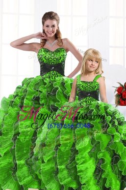 Free and Easy Sleeveless Lace Up Floor Length Beading and Appliques and Ruffles 15 Quinceanera Dress