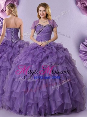 Fabulous Purple Sweet 16 Dresses Military Ball and Sweet 16 and Quinceanera and For with Beading and Ruffles Sweetheart Sleeveless Lace Up
