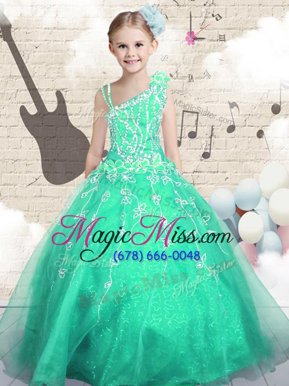 Sleeveless Lace Up Floor Length Appliques Little Girl Pageant Gowns