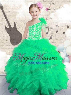 Gorgeous One Shoulder Sleeveless Embroidery and Ruffles Lace Up Little Girls Pageant Dress