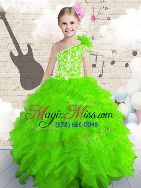 Customized One Shoulder Sleeveless Beading and Ruffles Lace Up Little Girls Pageant Dress Wholesale