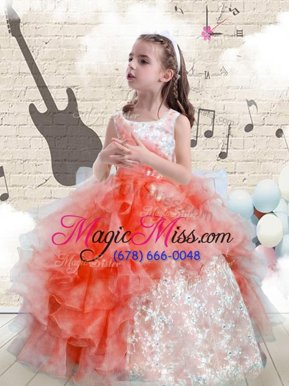 Dazzling Scoop Sleeveless Organza Child Pageant Dress Beading and Ruffles Lace Up