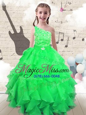One Shoulder Sleeveless Beading and Ruffles Lace Up Girls Pageant Dresses