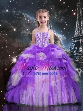 Popular Floor Length Purple Little Girl Pageant Dress Spaghetti Straps Sleeveless Lace Up