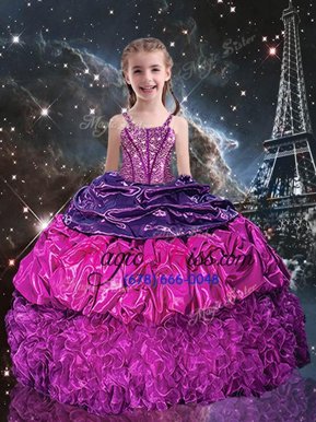 Latest Pick Ups Floor Length Purple Little Girl Pageant Gowns Spaghetti Straps Sleeveless Lace Up
