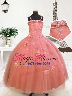Enchanting Floor Length Ball Gowns Sleeveless Pink Kids Pageant Dress Zipper