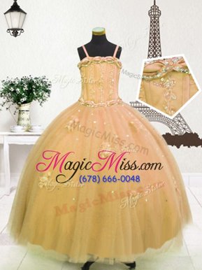 Custom Fit Sleeveless Zipper Floor Length Beading and Appliques Little Girl Pageant Gowns