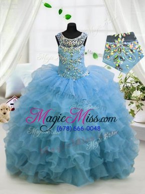 New Style Scoop Sleeveless Lace Up Floor Length Beading and Ruffled Layers Pageant Gowns For Girls