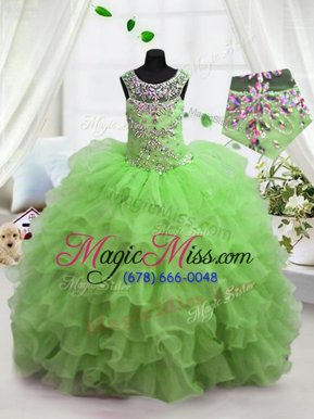 Scoop Apple Green Ball Gowns Beading and Ruffled Layers Little Girls Pageant Dress Wholesale Lace Up Organza Sleeveless Floor Length