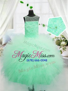 Classical Scoop Tulle Sleeveless Floor Length Little Girl Pageant Gowns and Beading and Appliques