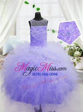 Customized Purple Scoop Neckline Beading and Ruffles Little Girls Pageant Gowns Sleeveless Zipper