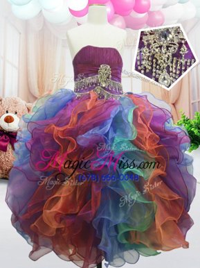 Fashion Multi-color Sleeveless Organza Zipper Little Girl Pageant Dress for Party and Wedding Party