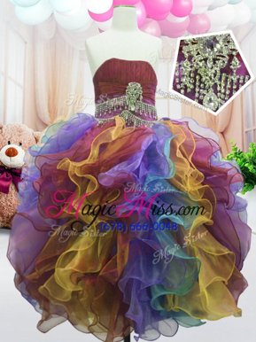 Pretty Multi-color Sleeveless Floor Length Beading and Ruffles Zipper Little Girls Pageant Dress Wholesale
