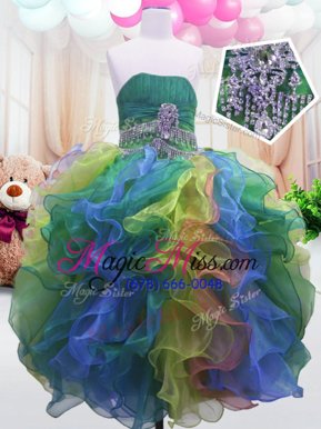 Best Multi-color Sleeveless Organza Zipper Little Girls Pageant Dress Wholesale for Party and Wedding Party