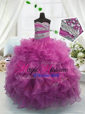 Affordable Purple Little Girls Pageant Dress Party and Wedding Party and For with Beading and Ruffles Sweetheart Sleeveless Lace Up