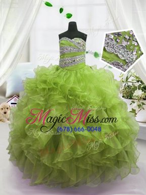 Customized Apple Green Lace Up Sweetheart Beading and Ruffles Kids Formal Wear Organza Sleeveless