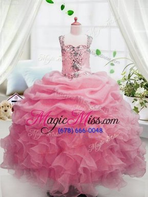 Pick Ups Watermelon Red Sleeveless Organza Zipper Pageant Gowns For Girls for Party and Wedding Party
