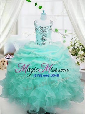 Beauteous Pick Ups Ball Gowns Kids Formal Wear Baby Blue Straps Organza Sleeveless Floor Length Lace Up