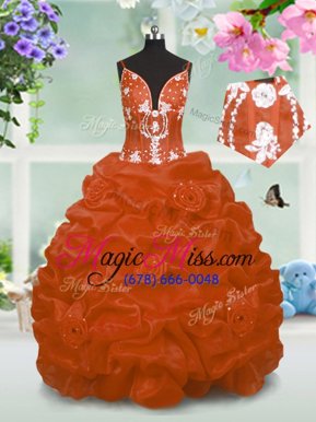 Dramatic Orange Pageant Gowns For Girls Party and Wedding Party and For with Beading and Pick Ups V-neck Sleeveless Lace Up
