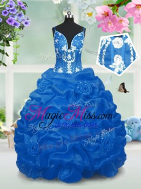 Graceful Pick Ups Floor Length Ball Gowns Sleeveless Aqua Blue Girls Pageant Dresses Lace Up