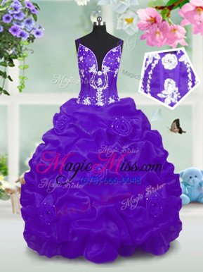 Affordable Purple V-neck Neckline Beading and Pick Ups Little Girls Pageant Dress Sleeveless Lace Up