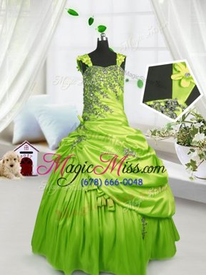 Pick Ups Yellow Green Sleeveless Satin Lace Up Little Girls Pageant Dress Wholesale for Party and Wedding Party
