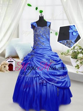 Fancy Satin Sleeveless Floor Length Little Girls Pageant Dress Wholesale and Beading and Pick Ups