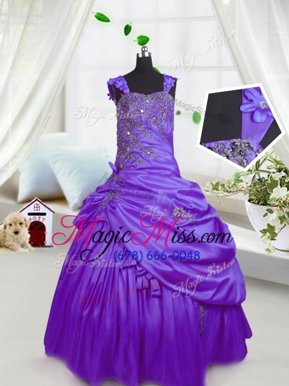 Attractive Pick Ups Purple Sleeveless Satin Lace Up Little Girl Pageant Gowns for Party and Wedding Party