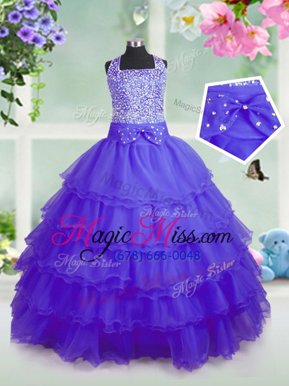 Pretty Purple Square Zipper Beading and Ruffled Layers Little Girls Pageant Dress Wholesale Sleeveless