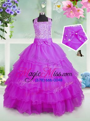 Customized Ruffled Square Sleeveless Zipper Little Girls Pageant Dress Wholesale Rose Pink Organza