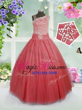 Watermelon Red Pageant Gowns For Girls Party and Wedding Party and For with Beading Asymmetric Sleeveless Side Zipper
