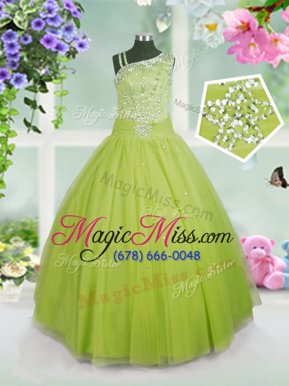 Superior Apple Green Ball Gowns Beading Little Girl Pageant Dress Side Zipper Tulle Sleeveless Floor Length