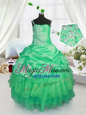 Exquisite Apple Green Ball Gowns Beading and Ruffled Layers and Pick Ups Little Girls Pageant Dress Lace Up Satin and Tulle Sleeveless Floor Length