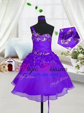 Eggplant Purple Lace Up Sweetheart Beading and Hand Made Flower Girls Pageant Dresses Organza Sleeveless