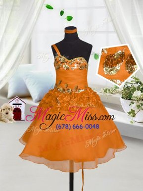 Superior Organza Sweetheart Sleeveless Lace Up Beading and Hand Made Flower Kids Formal Wear in Orange Red