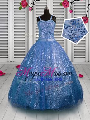 Low Price Sequins Baby Blue Sleeveless Sequined Lace Up Kids Formal Wear for Party and Wedding Party