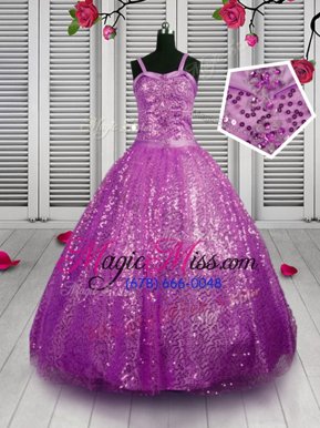 New Arrival Purple Lace Up Straps Beading and Sequins Pageant Gowns For Girls Sequined Sleeveless