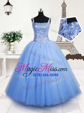 Beautiful Tulle Sleeveless Floor Length Kids Pageant Dress and Beading and Sequins