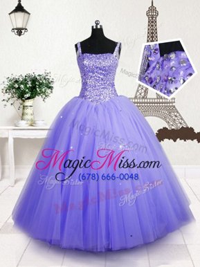 Lavender Straps Lace Up Beading and Sequins Pageant Gowns For Girls Sleeveless