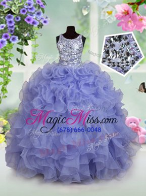 Great Scoop Sequins Light Blue Sleeveless Organza Zipper Kids Pageant Dress for Party and Wedding Party